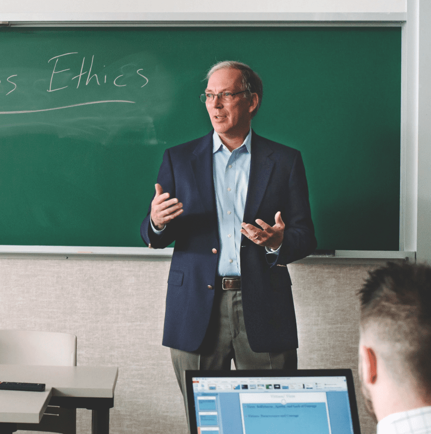 professor teaching business ethics